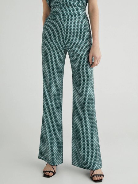 

Work Regular Fit Simple Long Pants, Green, Wide Leg Pants