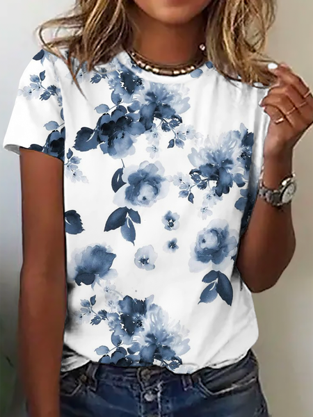 

Plus size Floral Short Sleeve T-Shirt, White, T-Shirts