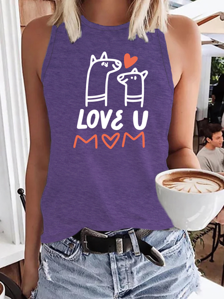 

Mother‘s Day Pets Dog Cute Letter Short Sleeve Tops, Purple, Tank Tops