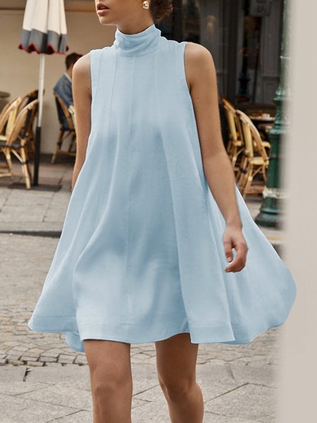 

Regular Fit Solid Vacation Sleeveless Woven Dress Wedding, Blue, Mini Dresses