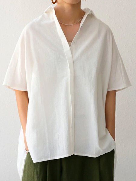 

Loosen Simple Shirt Collar Short Sleeve Blouse, White, Blouses and Shirts