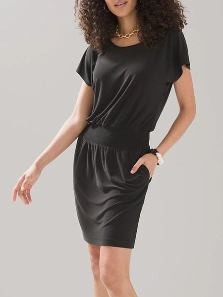 

Round Neck Loosen Casual Short Sleeve Knit Dress, Black, Mini Dresses