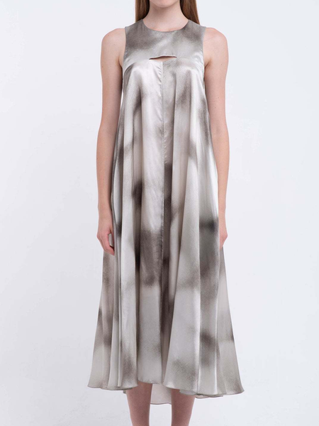 

Simple Crew Neck Sleeveless Woven Dress, As picture, Maxi Dresses