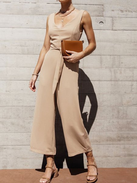 

Vacation V Neck Jumpsuit & Romper, Apricot, Jumpsuits
