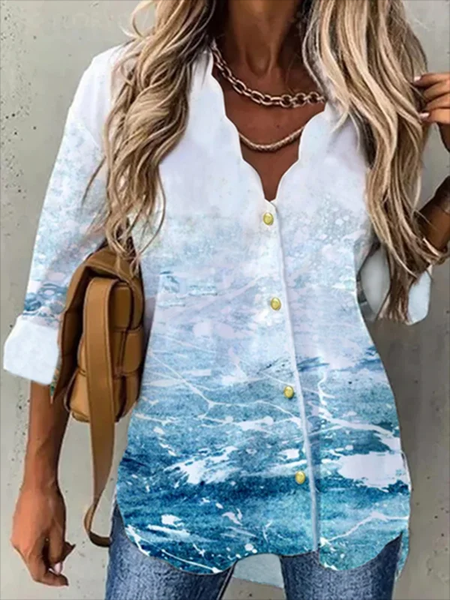 Ombre V neck Casual Long Sleeve Blouse, As picture, Blouses & Shirts