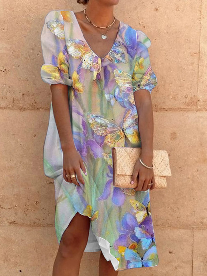 

Loosen Short Sleeve Woven Dress, Multicolor, Dresses