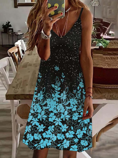 

Floral Casual V Neck Sleeveless Knitting Dresses, Black, Dresses