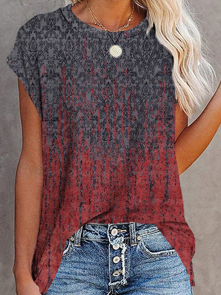 

JFN Crew Neck Tribal Casual T-Shirt/Tee, Red, T-Shirts