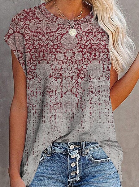 

Women Vintage Short Sleeve Tribal T-Shirts, Gray, T-Shirts