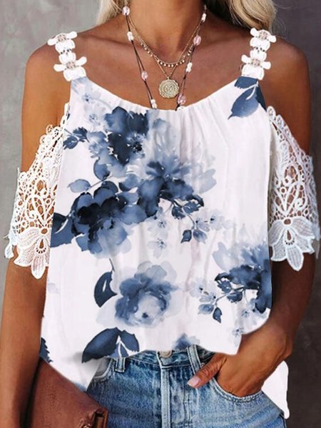 

Floral Loosen Long Sleeve Tops, White, Tops