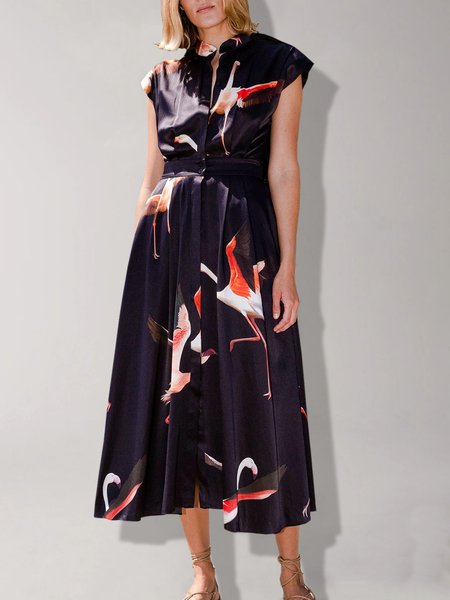 

Vacation Loosen Short Sleeve Woven Dress, Black, Maxi Dresses