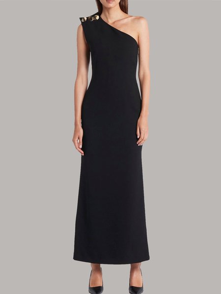 

Elegant Slim Fit Solid Sleeveless Knitting Dress, Black, Maxi Dresses