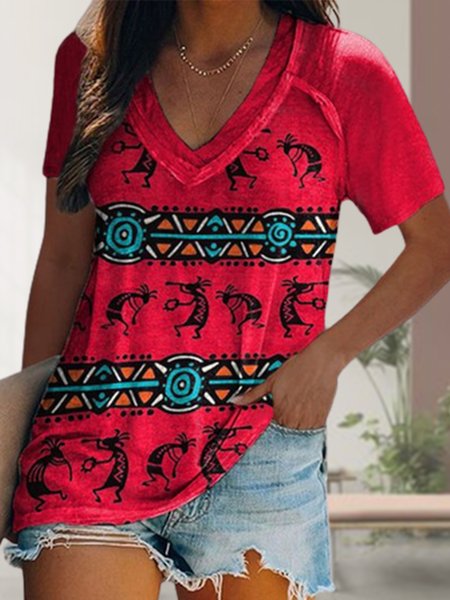 

Vacation Loosen Tribal Short Sleeve Tops, Multicolor, T-Shirts
