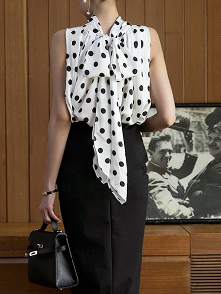 

Stand Collar Regular Fit Polka Dots Woven, White, Blouses and Shirts