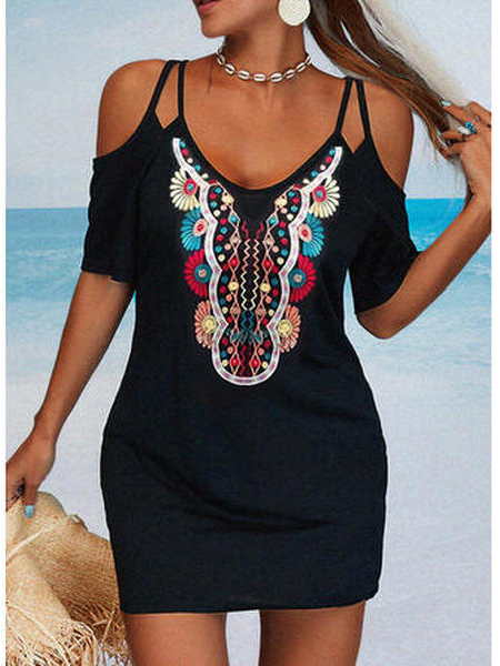 

Vacation V Neck Short Sleeve Knit Dress, Black, Dresses