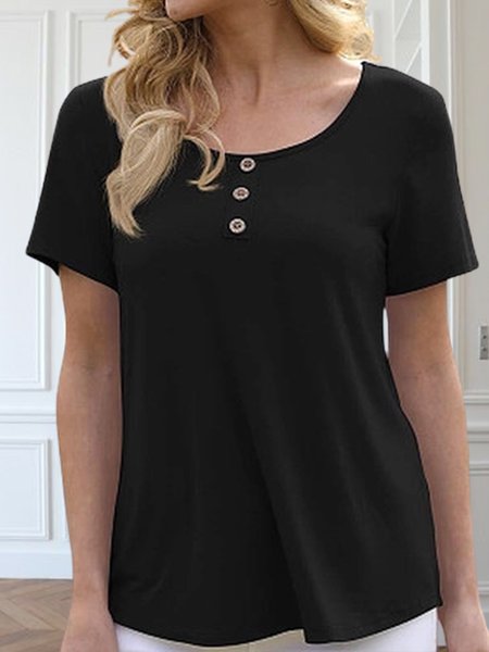 

Basics Crew Neck Solid Short Sleeve Tops, Black, T-Shirts