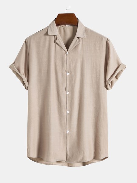 

Men's Solid Cuban Collar Shirt, Apricot, Blouses&Shirts