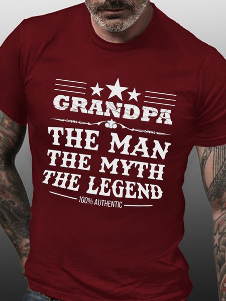 

Funny Grandpa The Man The Myth The Legend Short Sleeve Casual Cotton Short Sleeve T-Shirt, Red, T-shirts