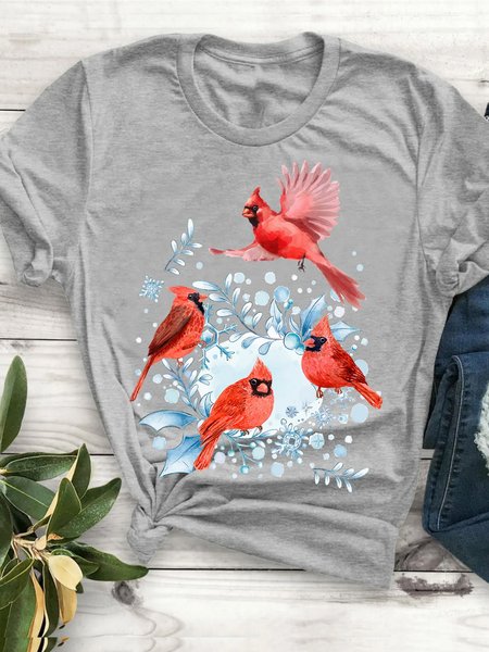 

Beautiful Red Cardinal Birds Cotton Regular Fit Crew Neck Short Sleeve T-Shirt, Gray, T-shirts