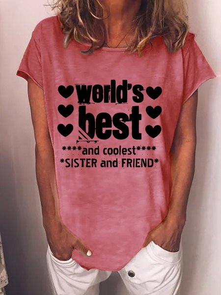 

World's Best SISTER and FRIEND Cotton Blends Loosen Short Sleeve T-Shirt, Pink, T-shirts