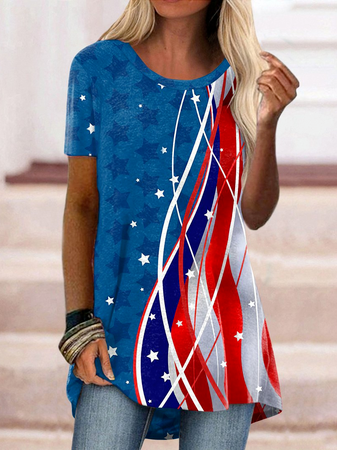 

Flag Pattern Crew Neck Casual Short Sleeve T-Shirt, Multicolor, T-Shirts