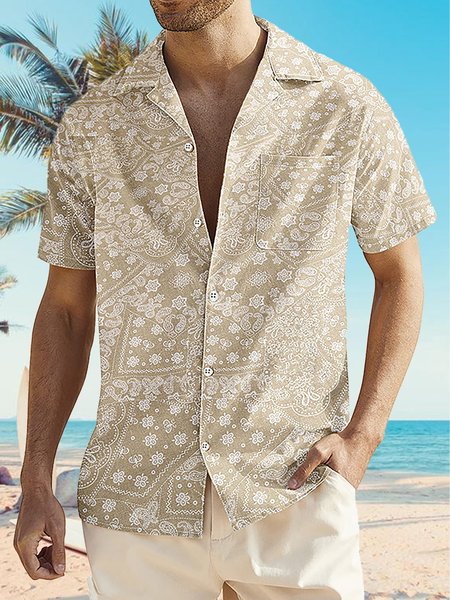 

Vacation Shirt Collar Short Sleeve Shirt, Khaki, Shirts ＆ Blouse