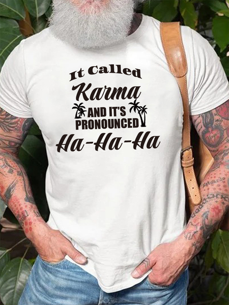 

Funny Karma Vacation Coconut Tree Casual Crew Neck Letter Short Sleeve T-Shirt, White, T-shirts