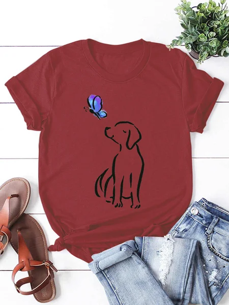 

Women's Pup Funny Print Casual Short Sleeve T-Shirt, Red, T-shirts