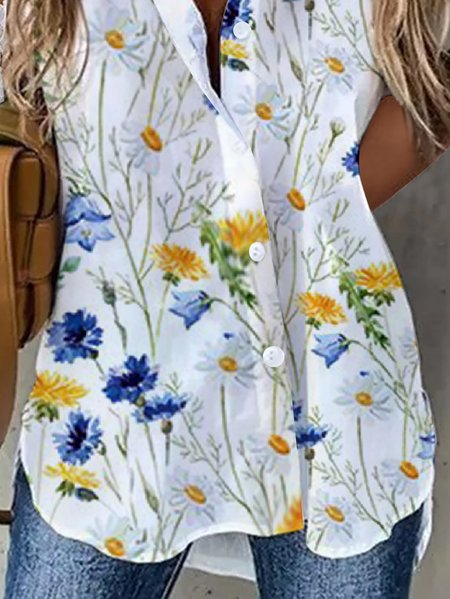 

Shirt Collar Boho Lace Short Sleeve Blouse, White, Shirts & Blouses