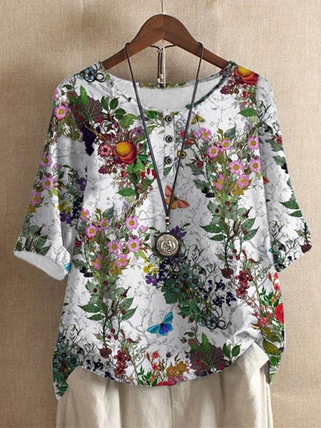 

Round Neck Casual Half Sleeve Tops, Multicolor, Tops