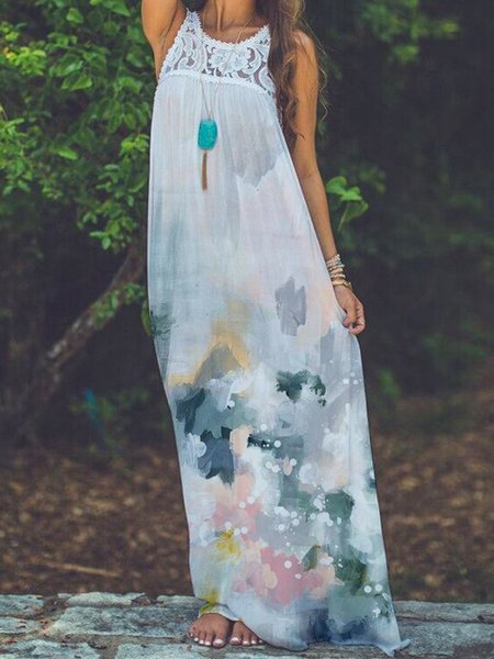 

Gradient Print Hot Sale Summer New Ladies Casual Sleeveless Lace Dress, Multicolor, Maxi Dresses