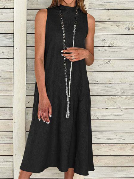 

Solid Crew Neck Sleeveless Knitting Dresses, Black, Midi Dresses