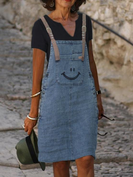

Casual Geometric Denim Dresses, Blue, Summer Dresses