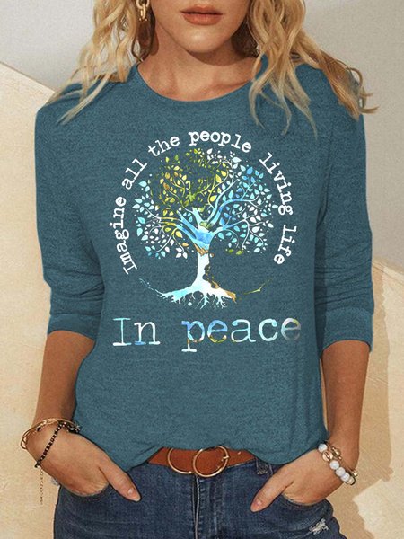 

Imagine All People Living On The Tree Of Life Women's Longsleeve Shirt, Green, Long sleeves