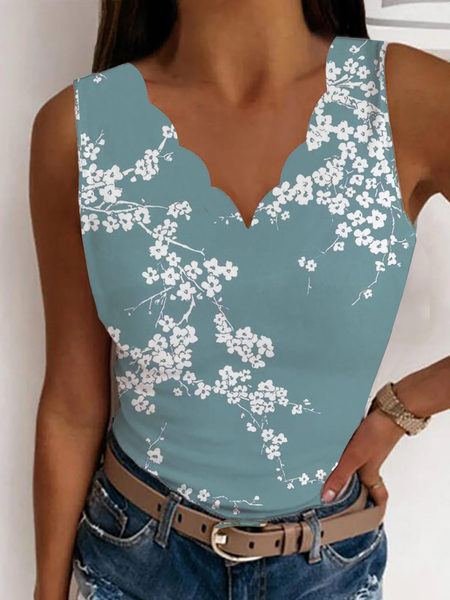 

V Neck Regular Fit Knit, Cyan, Tank Top