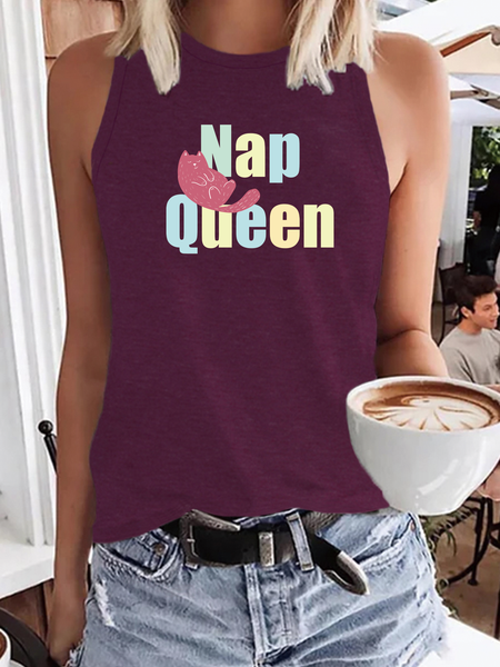 Nap Queen Funny Daily Crew Neck Regular Fit Knit, Wine red, Tank Tops