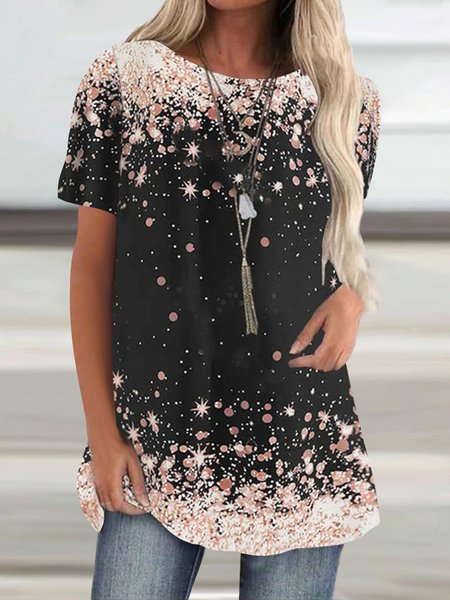 

Floral Casual Short Sleeve T-Shirt, Black, T-Shirts