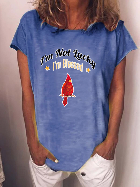 

I'm not Lucky I'm Blessed Cardinal Bird Loosen Simple Polyester Cotton Short Sleeve T-Shirt, Blue, T-shirts