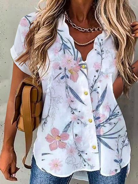 

Casual Floral Short Sleeve Blouse, White, Blouses & Shirts