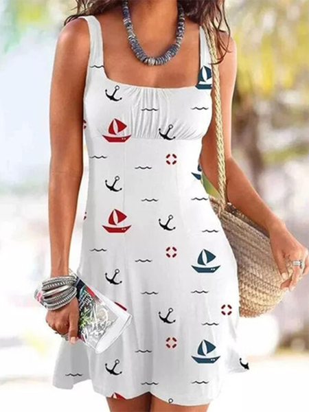 

Casual Printed Sleeveless Knitting Dresses, White, Mini Dresses