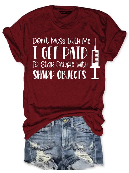 

Womens Funny Nurse Crew Neck Short Sleeve T-Shirt, Wine red, T-shirts