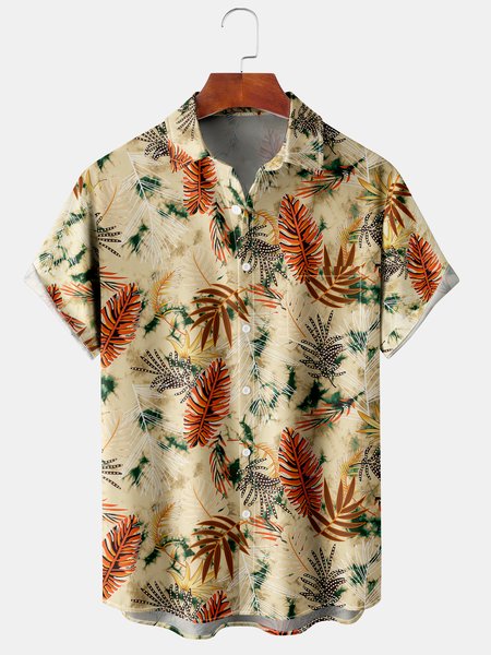 

Men's Vintage Palm Leaf Print Casual Breathable Hawaiian Short Sleeve Shirt, Yellow, Men's Floral shirt