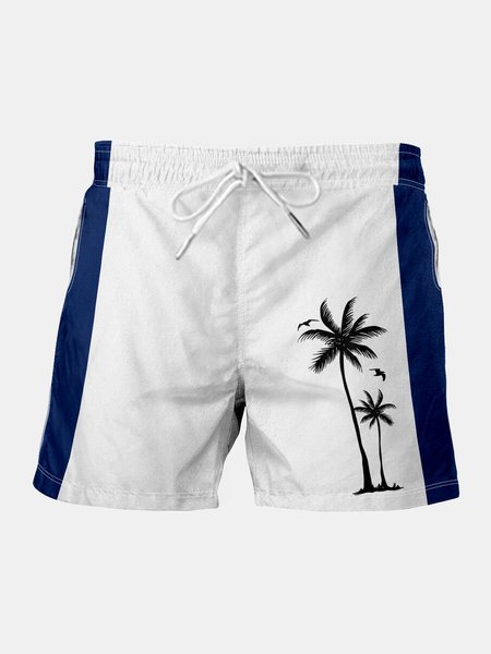 

Men's Coconut Tree Graphic Casual Beach Shorts, White-blue, Men's shorts