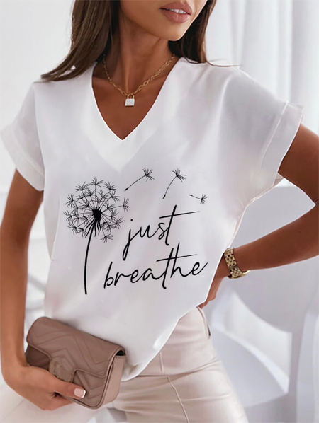 

Dandelion Loosen Short Sleeve Tops, White, Tops