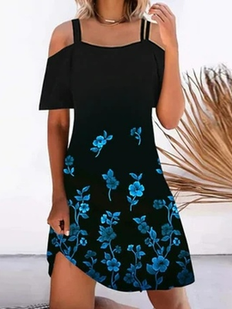 

Vacation Off The Shoulder Short Sleeve Knit Dress, Black, Dresses