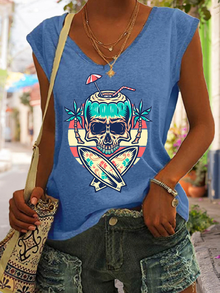 

Ready For Vacation Funny Skull Drink Top, Blue, Tank Tops