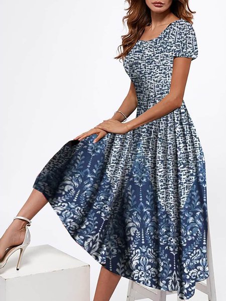 

Tribal Regular Fit Swing Short Sleeve Knit Dress, Blue, Dresses