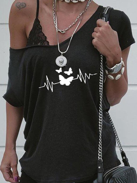 

Casual Short Sleeve T-Shirt, Black, T-Shirts