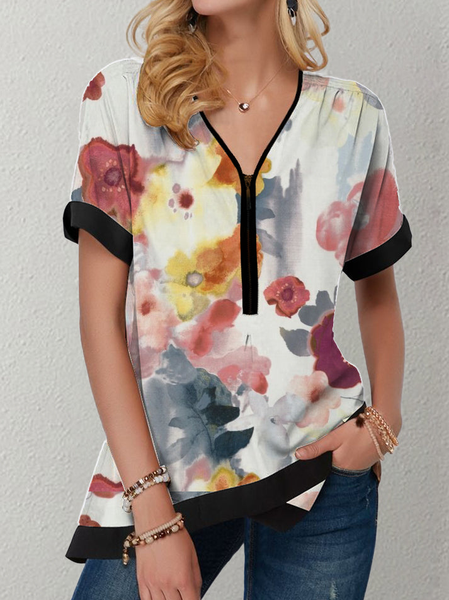 

Vacation Regular Fit Short Sleeve Tops, Multicolor, Shirts & Blouses