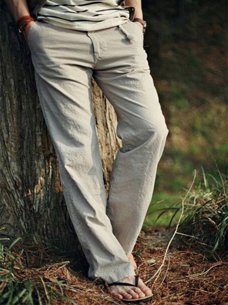 

Cotton And linen Style American Casual Basic Wild linen Trousers, Khaki, Pants